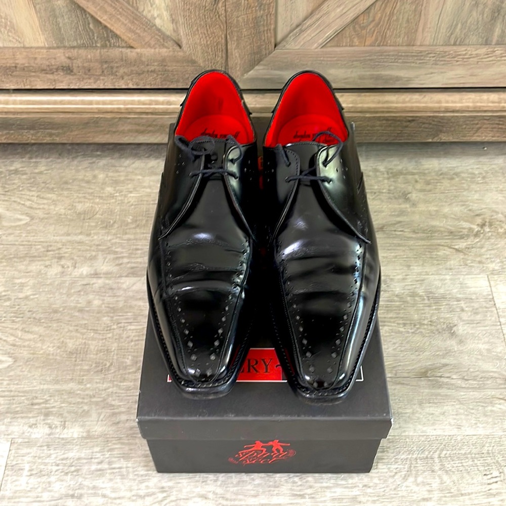 Used Jeffery West Black Dressed Derby Shoes Leather